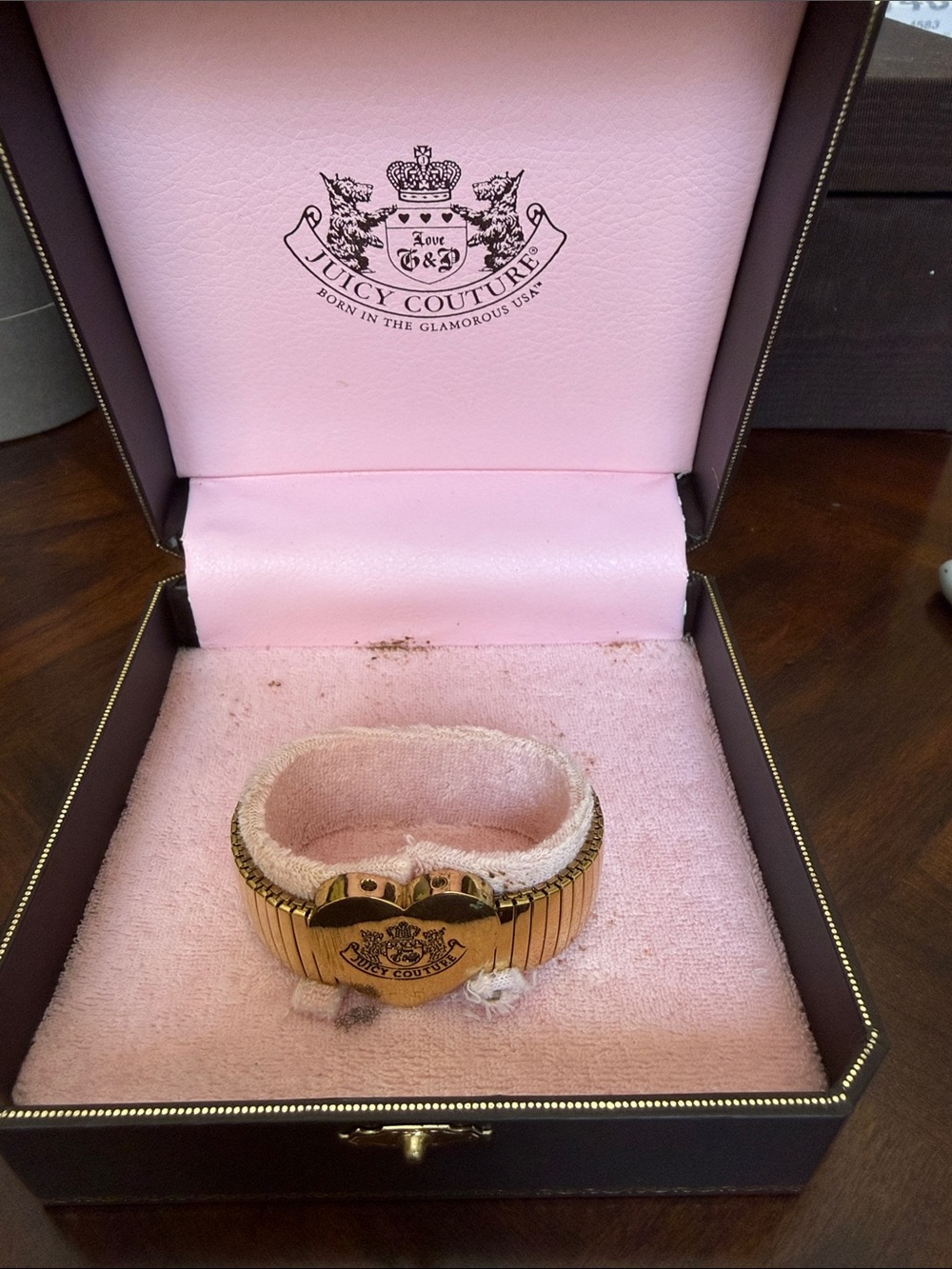 Vintage Juicy Couture Stretch  Cuff Bracelet with Gold Heart Plaque
